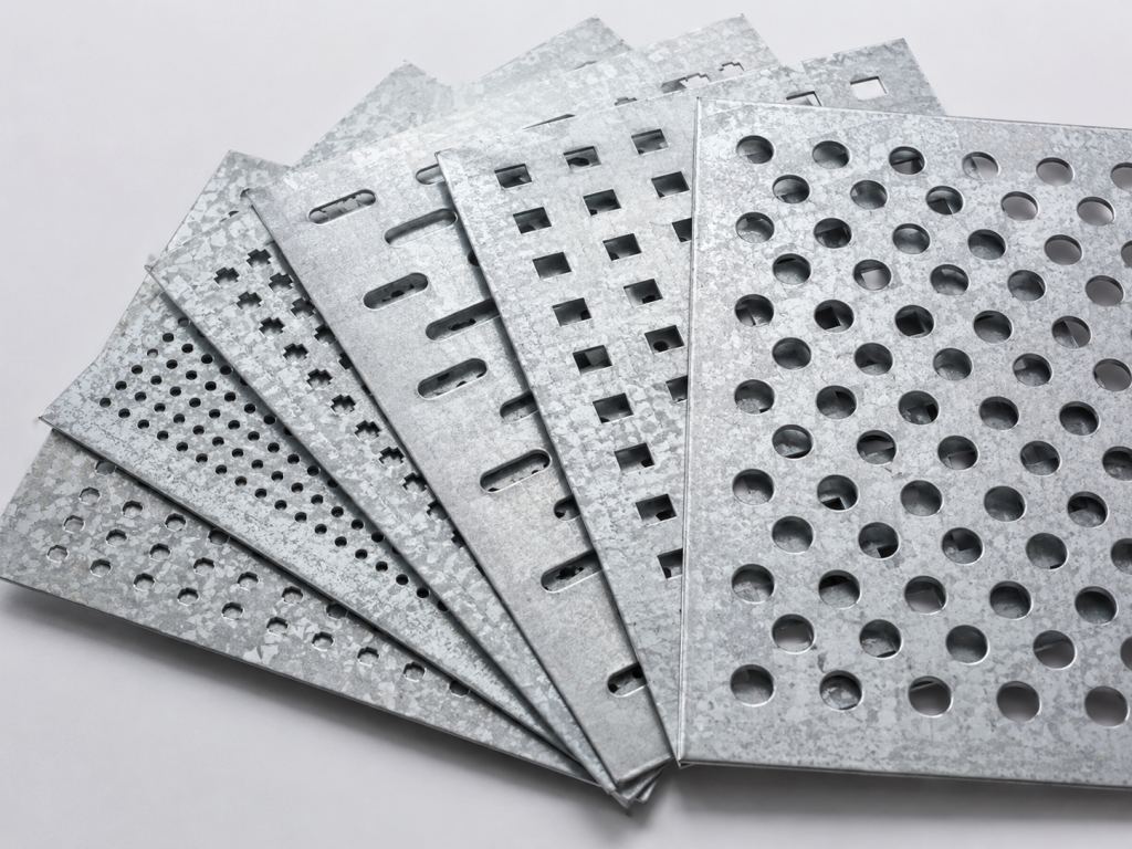Muestras de chapas perforadas galvanizadas con distintos tipos de agujero